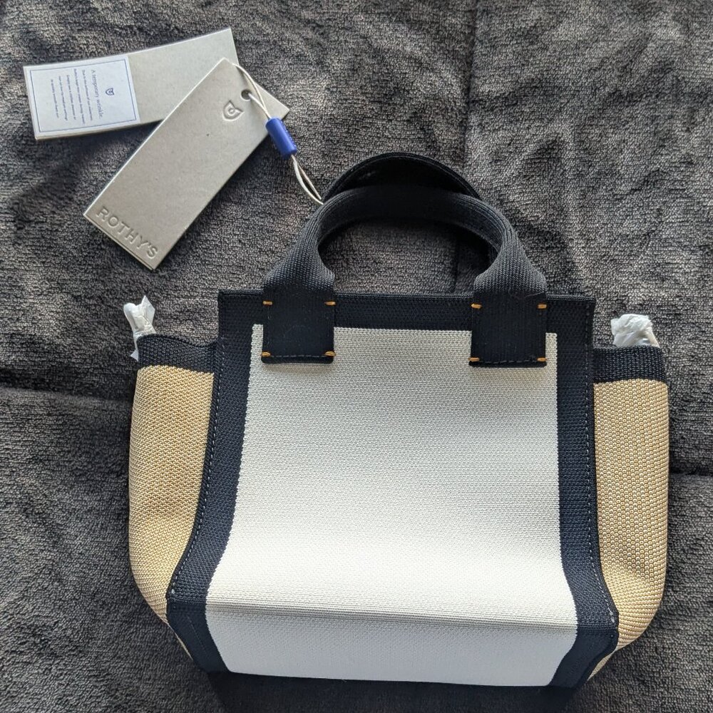 Rothy's Mini Tote in White, Black & Tan